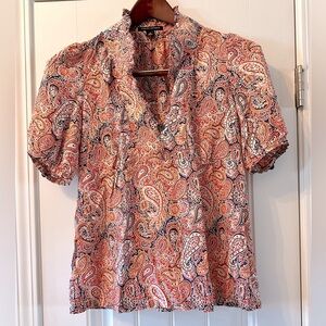 New! Banana Republic 100% Silk Red and Orange Paisley Blouse Size Small